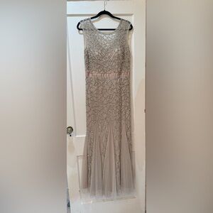 ADRIANNA PAPELL SEQUINED SILVER GOWN